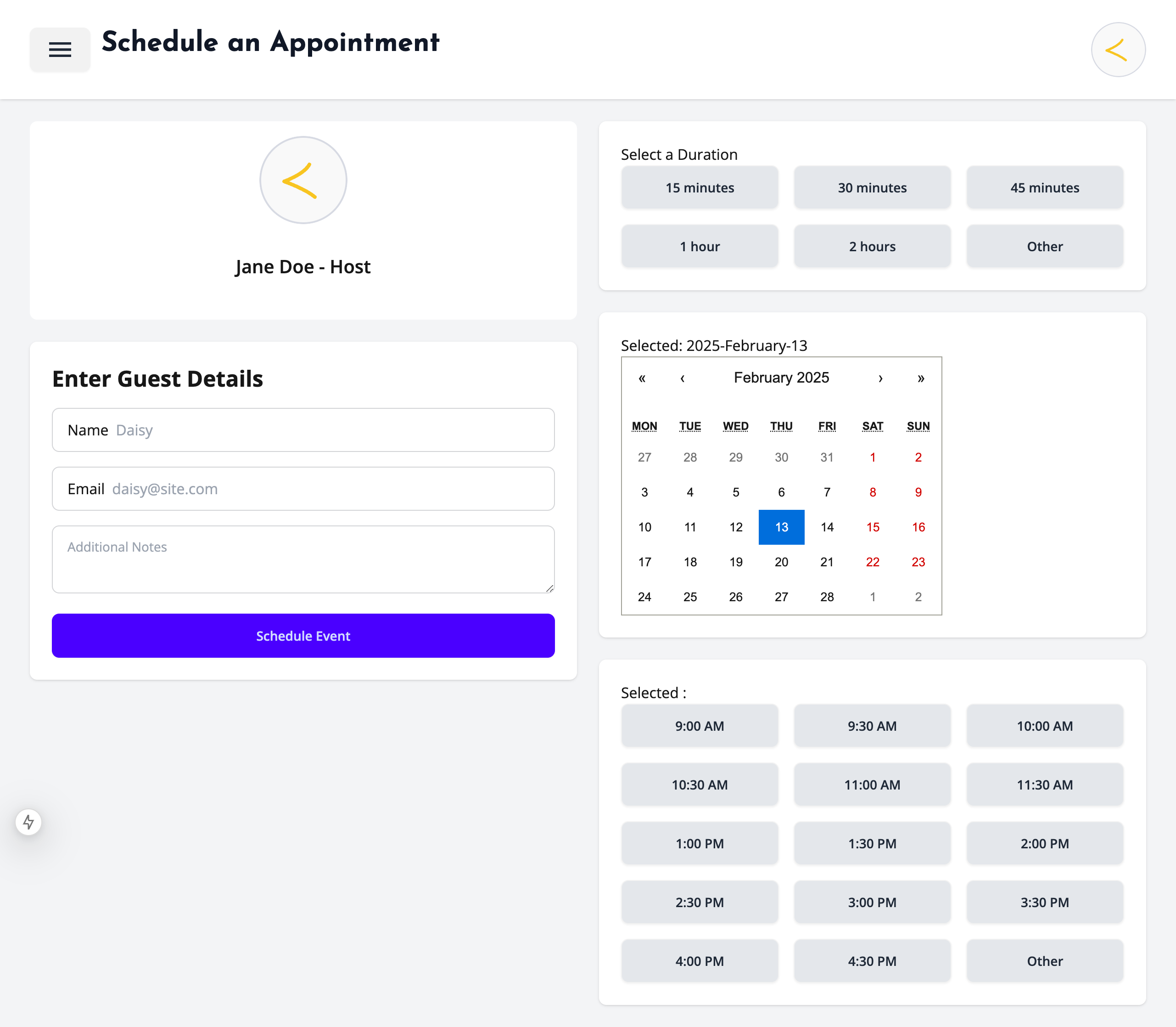 Schedule Page
